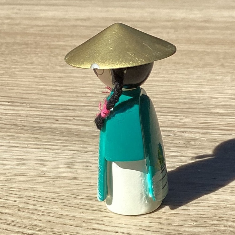 Vintage Charming Doll Figurine with Conical Hat & Teal Robe Hand Painted Accent - Picture 4 of 7